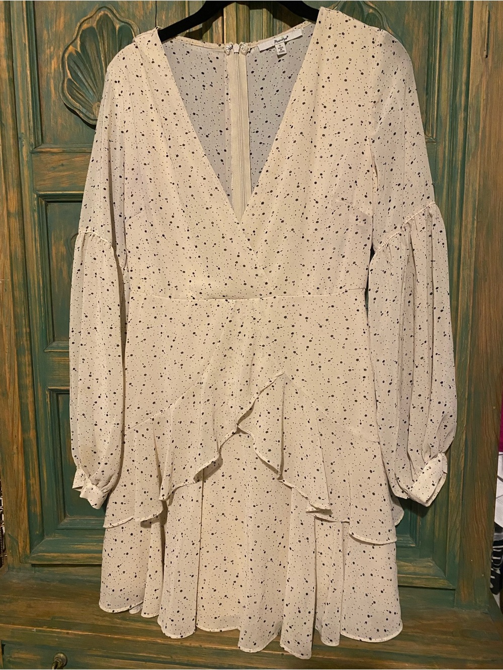 Papaya Cream Mini Dress with Black Speckle Print
